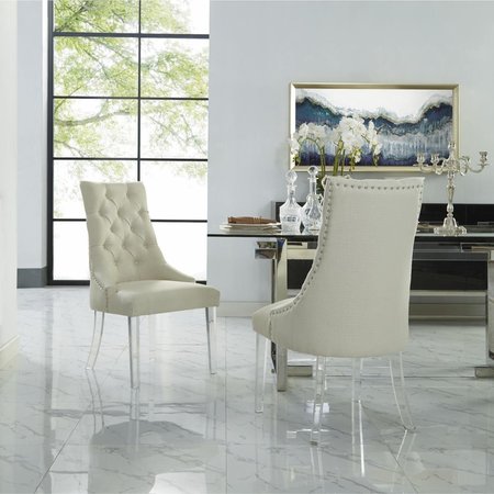 COMFORTCORRECT Colton Linen Acrylic Leg Dining Chair Set of 2 - Cream White CO2625234